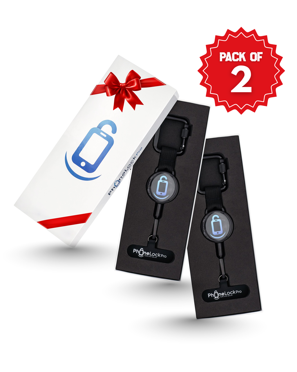 Pack of 2 Phone Lock Pro - Retractable Anti-Theft Phone Holder with Belt Clip